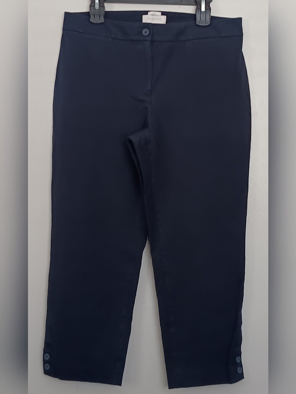 Talbots Women's Navy Blue Curvy Pants Crop Button At Ankles Size 12